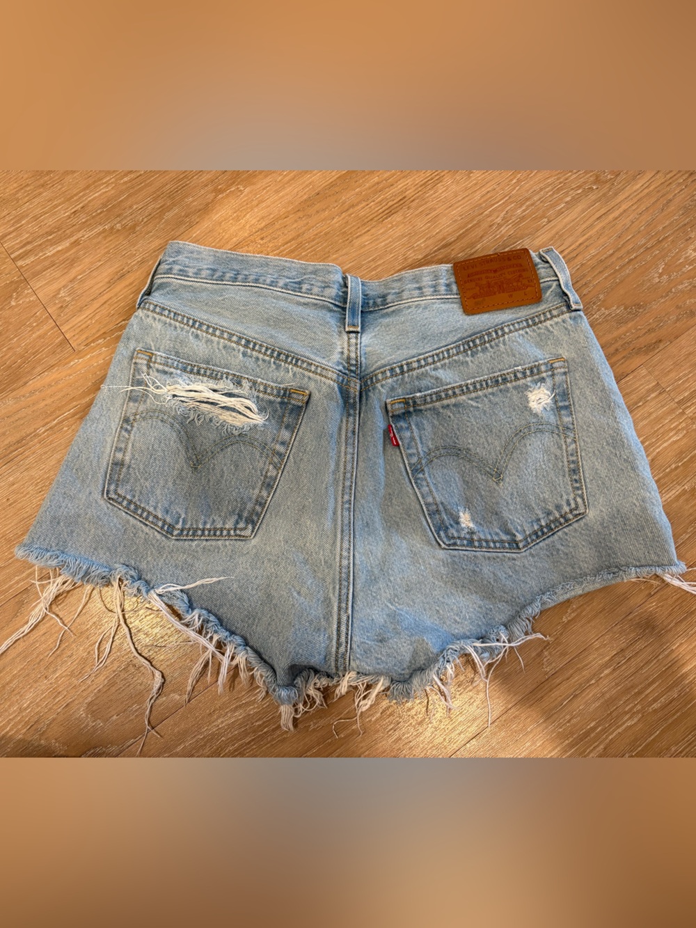 Levi's Light Blue Distressed High-Rise Denim Shorts